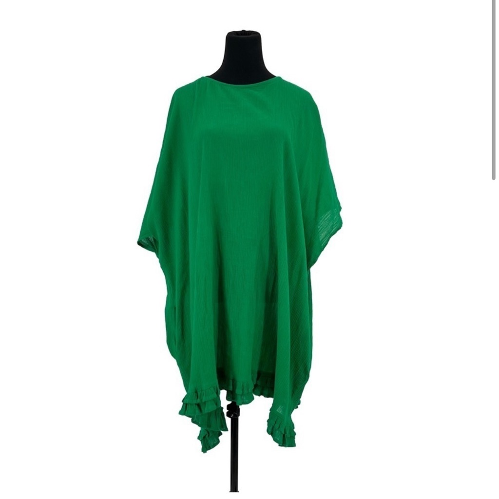 Rhode Resort Kelly Green Ruffle Coverup Kaftan Poncho Cover Up Dress